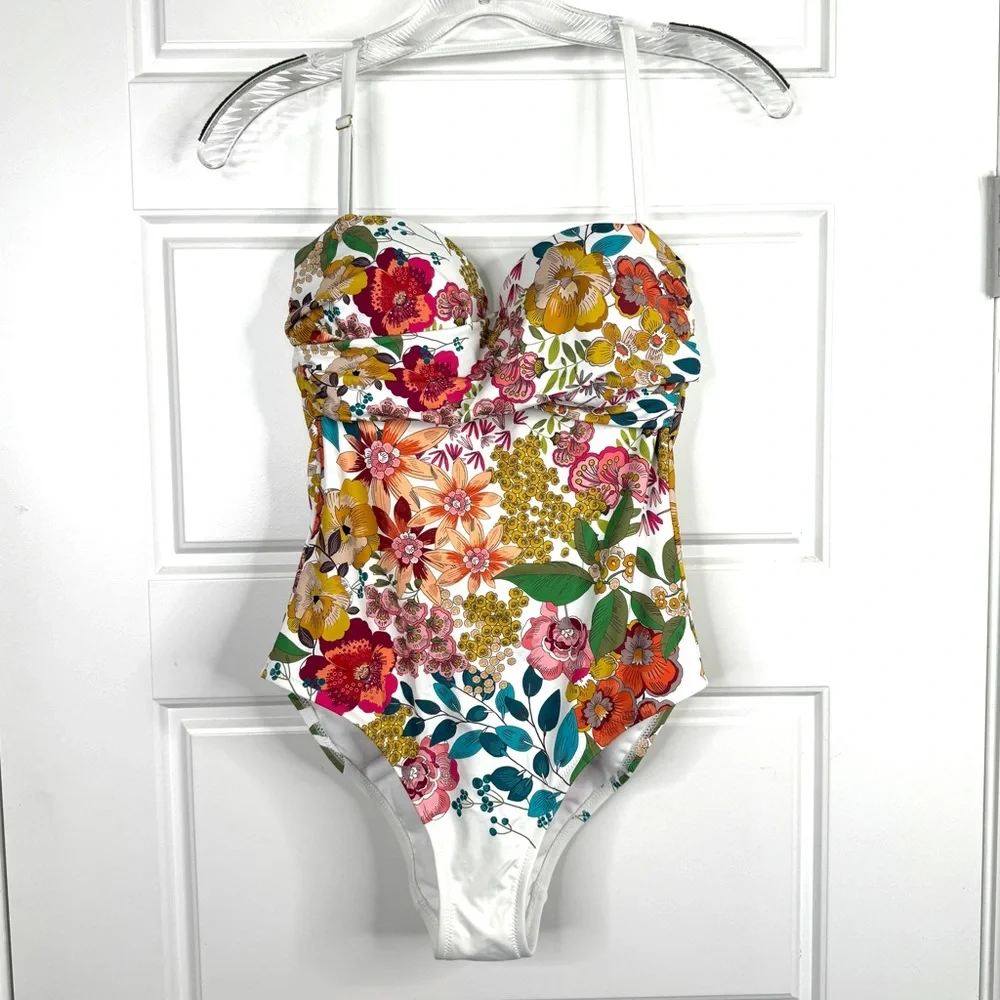 JOHNNY WAS Millo Twist Bra One Piece Swimsuit NEW Size S White Boho Floral